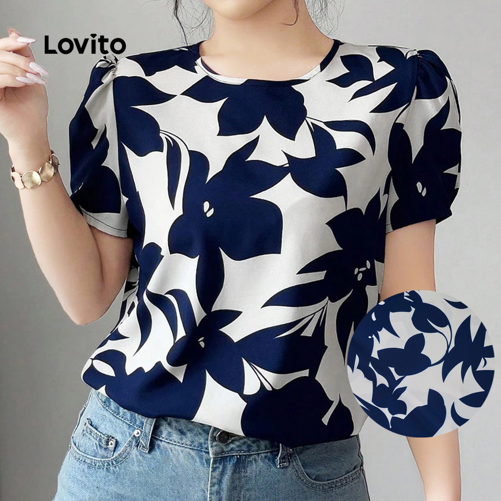 20% OFF Lovito Women Elegant Blouse Korean Flowers Leisure Spring/summer Blouse L143ED405