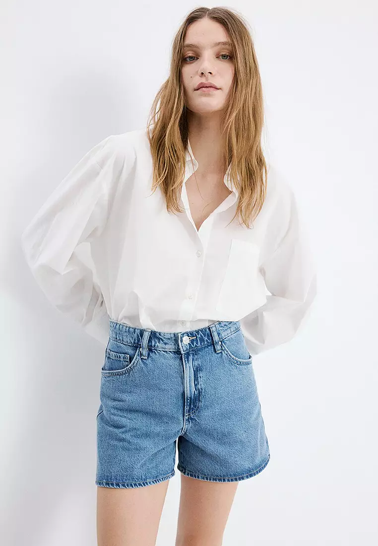 70% OFF Mango High-Waisted Straight-Fit Denim Shorts