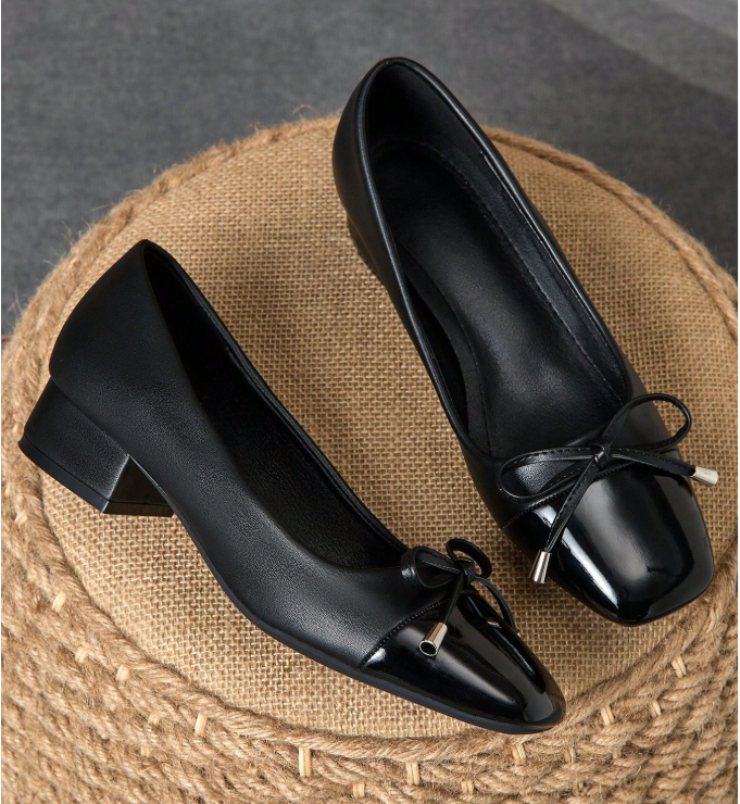 6% OFF MonaNise Women's Square Toe Low Vamp 3cm Block Heel Pumps, Work Commute Party Banquet Vintage Bow Navy Blue Versatile High-End Fashion Shoes