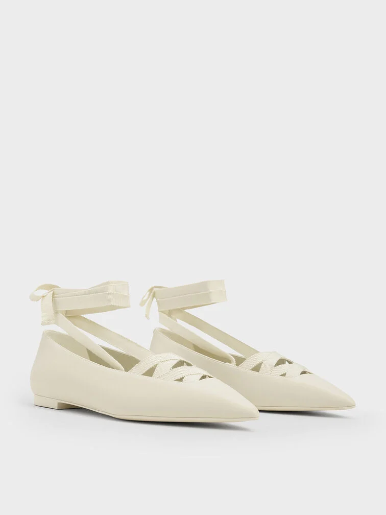 40% OFF Pointed-Toe Tie-Around Ballet Flats - Chalk