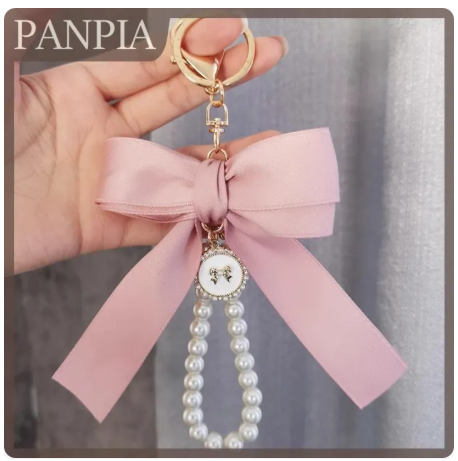 49% OFF PANPIA Key Bag Pendant Accessories Faux Pearl Bow Keychain Cute Beaded Bracelet Key Chain For Purse Bag Backpack Car Charm Ribbon