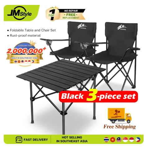 61% OFF 【Black 3-piece set】【JMStyle】 (2 CHAIRS, 1 TABLE )camping Portable Outdoor foldable chair light Beach chair fishing chairLeisure folding recliner table and chair set camping