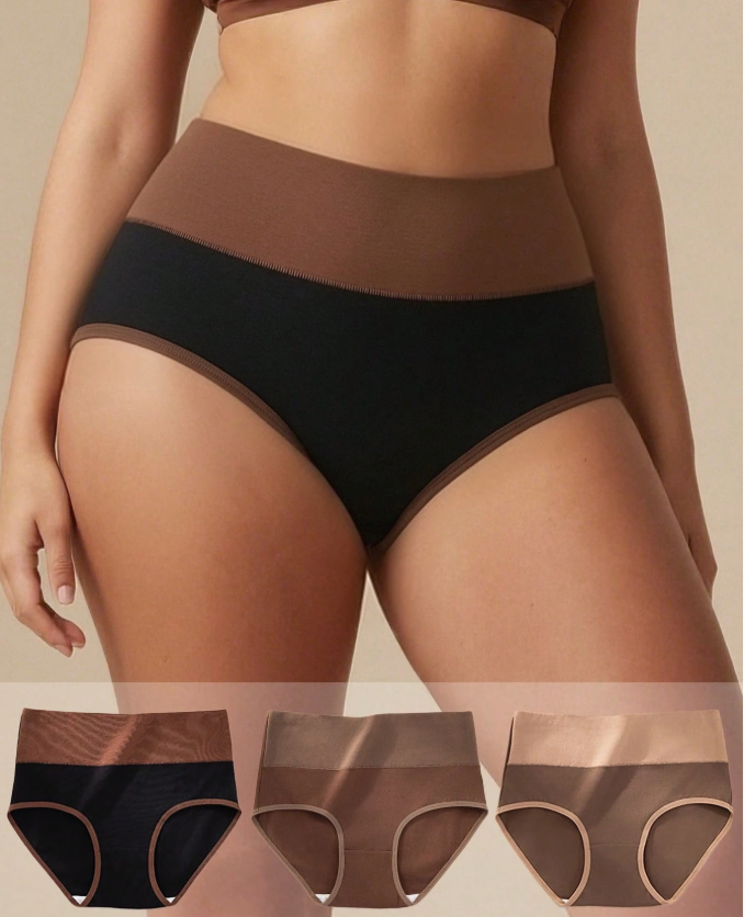 25% OFF 3pcs Women High Waist Panties, Comfortable Soft Cotton Blend Breathable Briefs, Tummy Control & Butt Lifting