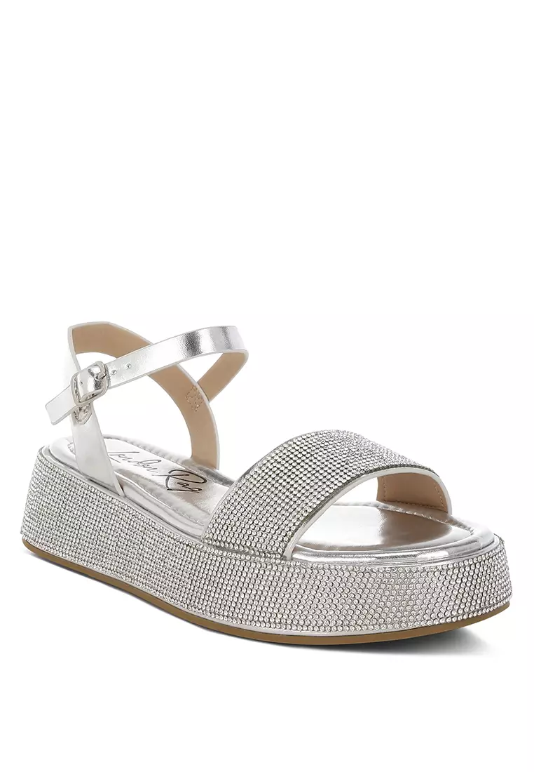 44% OFF London Rag Rhinestone Embellished Flatform Sandals in Silver