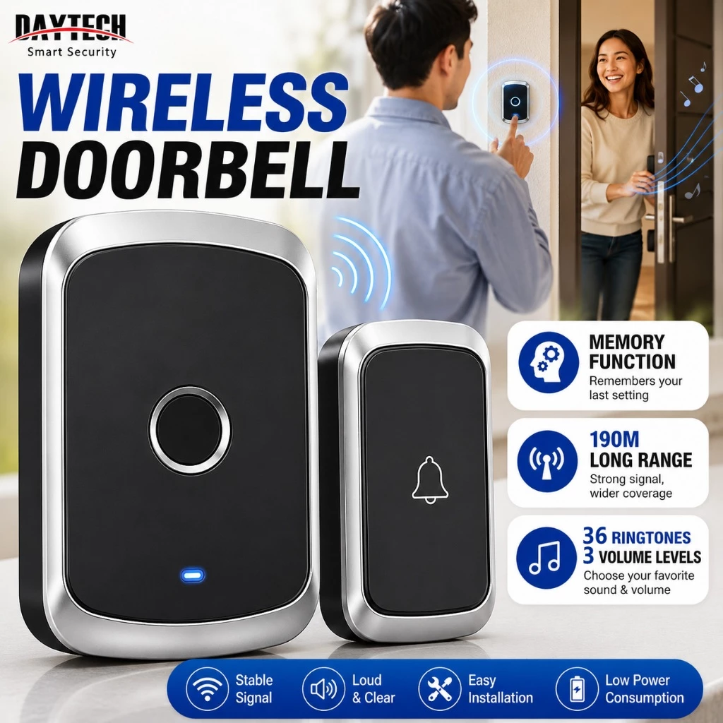 44% OFF Daytech Wireless Doorbell IP44 Waterproof Door Bells Chimes Home Bell 200M Range 36 Ringtones DB06