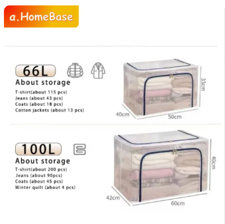 63% OFF 110L Large Capacity Transparent boxFoldable Storage Box for clothes PVC Nylon Waterproof and moisture-proof Sundries Organizer box Stackable megabox With Steel Frame Dual Zipper