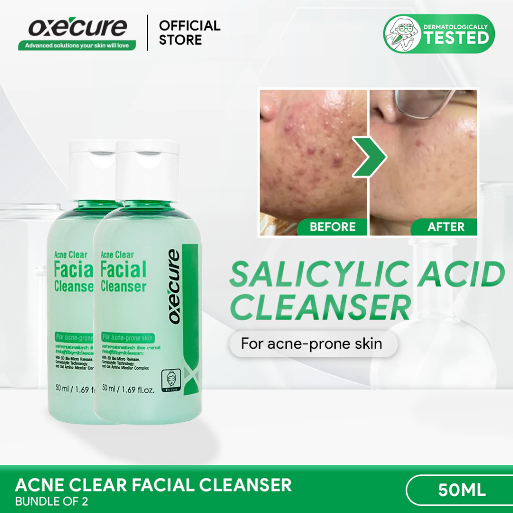 50% OFF OXECURE 1.5% Salicylic Acid Acne Clear Facial Cleanser 50ml, Bundle of 2