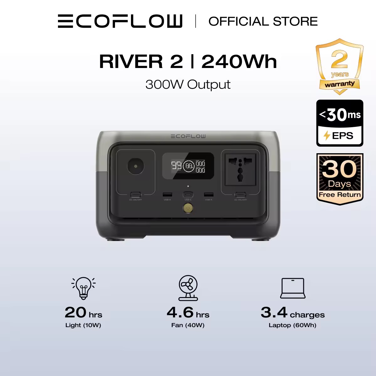 17% OFF EcoFlow 240Wh River 2 Portable Power Station Solar Generator with LiFeP04 Quick Charge in 1 Hour Up to 600 W Power for Emergency Power Camping Motor Homes Home