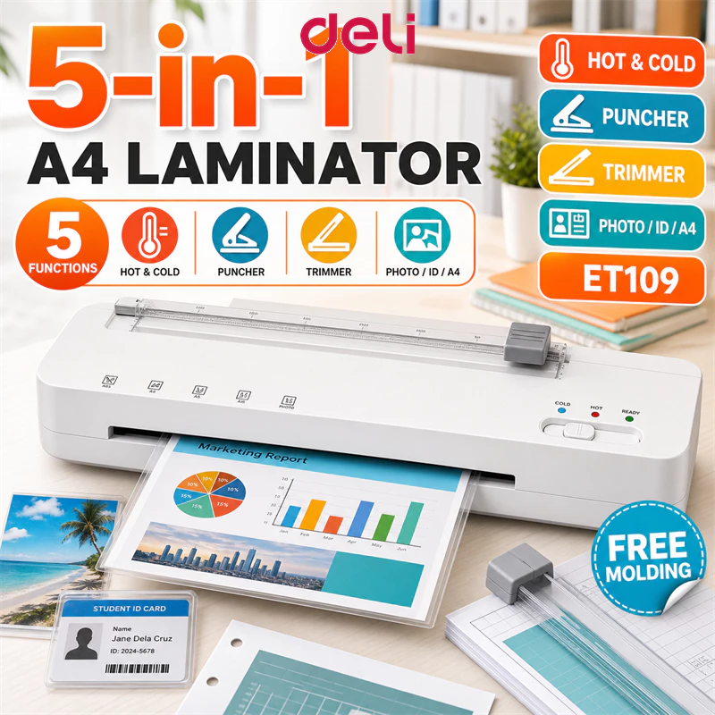 34% OFF Deli 5-in-1 Laminator A4 Laminating Machine Puncher & Trimmer Free Cold/Hot Molding Machine ET109