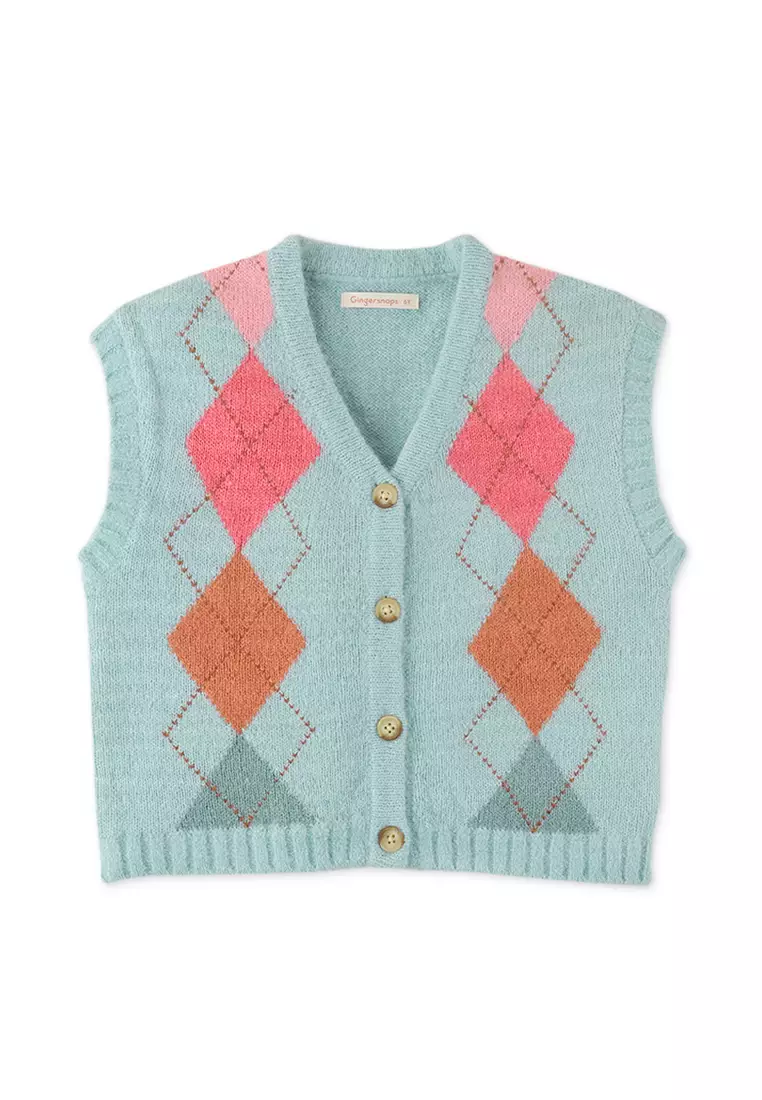 68% OFF Gingersnaps Girls Knitted Argyle Oversized Vest