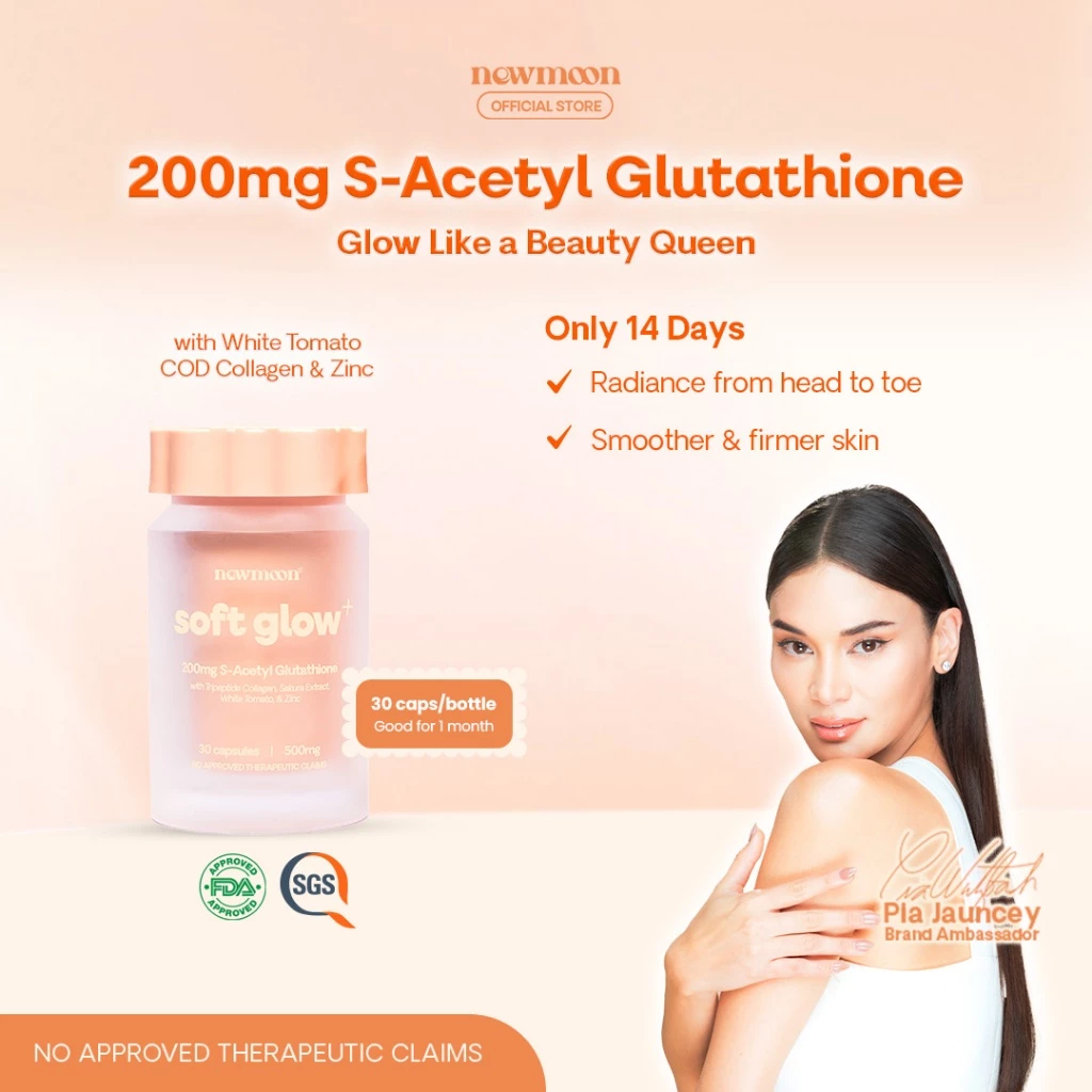 51% OFF NEWMOON S-Acetyl Glutathione Whitening Supplement with Collagen & Vitamin C | Soft Glow+ 30 Capsules