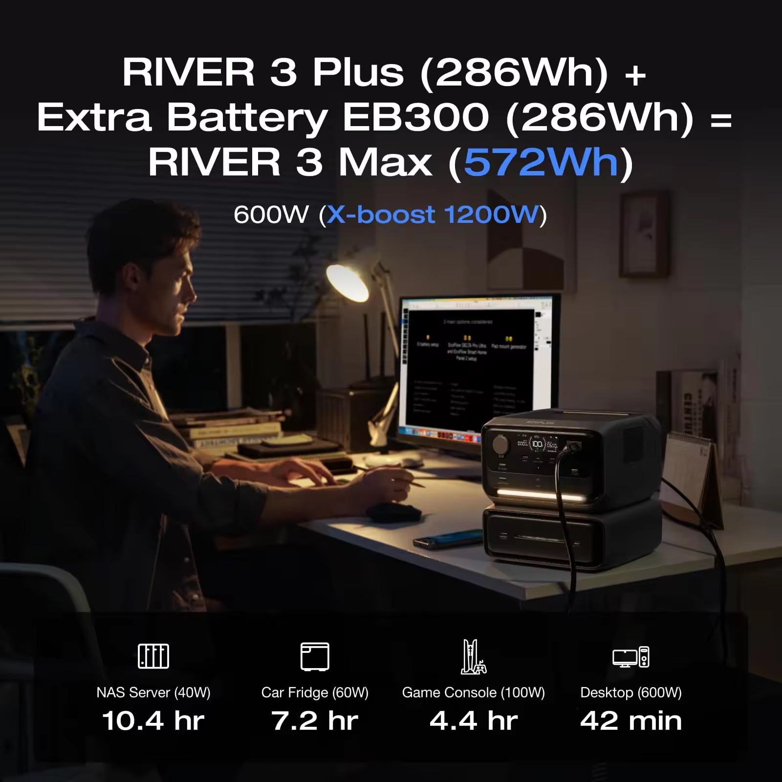 21% OFF EcoFlow River 3 Plus Portable Power Station Extra Battery EB300, 286Wh Expansion LiFePO4 (LFP) Battery with 10-Year Lifespan, Built-in 140W USB-C Port for Charging/Discharging