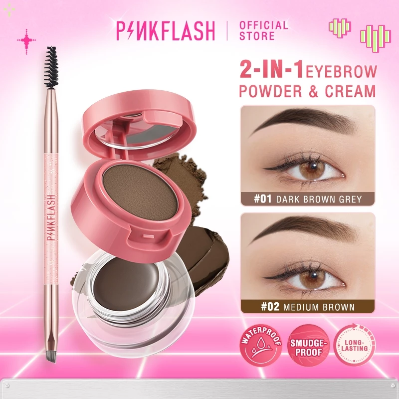 75% OFF [WITH BRUSH] PINKFLASH 2-in-1Duo Waterproof Eyebrow Powder High Pigment Effect Eyebrow Cream & Powder Gel pomade Eyeliner