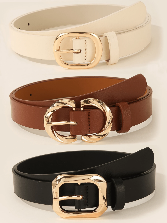 10% OFF Belt buckles 3PCS Gold Square 8-Shaped Buckle PU Leather Belts, Fashionable & Elegant Women's Waist Belts For Dresses, T-Shirts, Casual Pants, Daily Wear