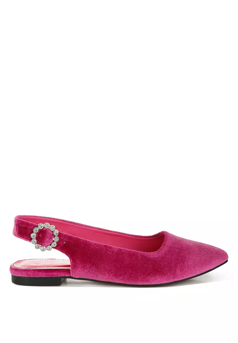 64% OFF London Rag Velvet Slingback Flat Sandals in Fuchsia