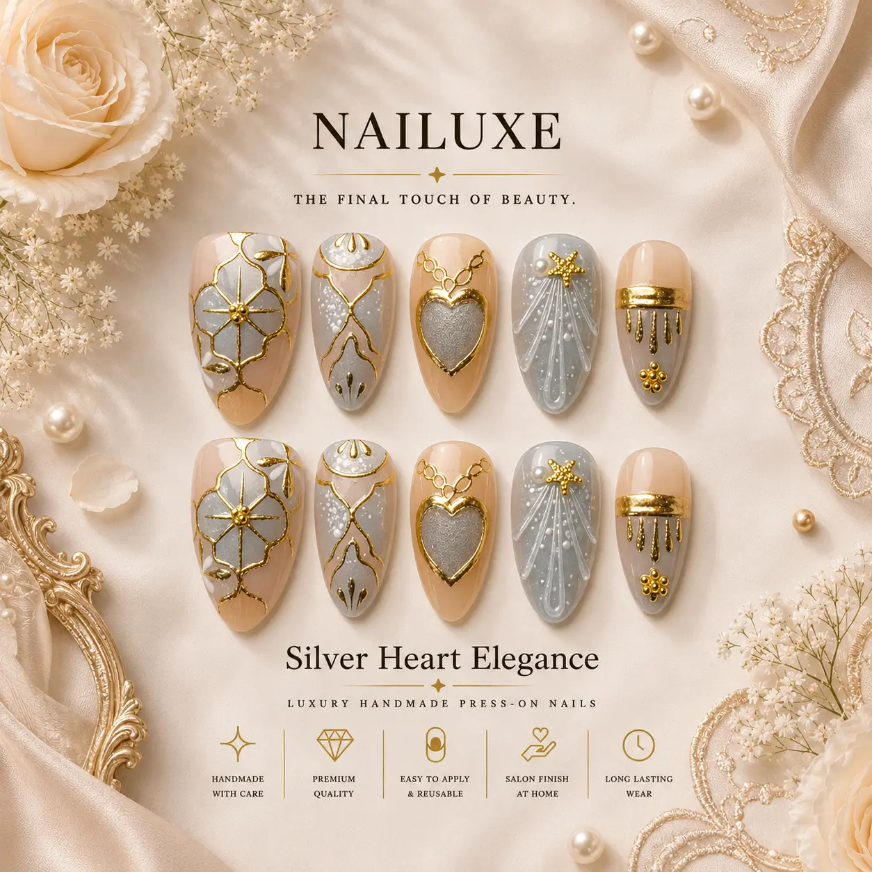 63% OFF NAILUXE Semi-Handmade [SAS01-SAS12] Short Almond Single Layer Coating Flora Minimalist Feminine Design Holiday Party Fake Nails Soft florals
