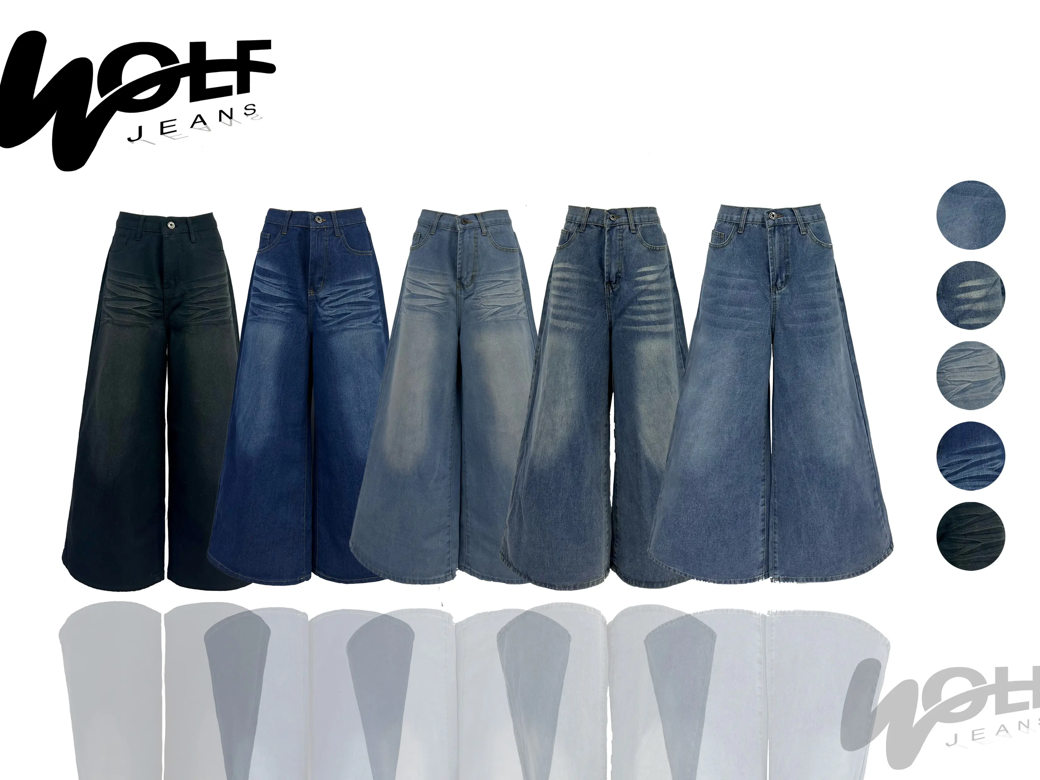 49% OFF WOLF High-end light-colored jeans for women new 2025 spring and summer loose women's wide-leg pants and culottes for small people nine-point pants