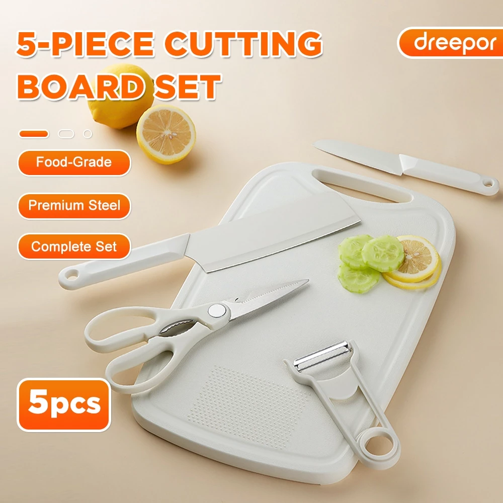 71% OFF Dreepor 5PCS Knife Cutting Board Set Kitchen Knife Set Fruit Stainless Steel Vegetable Scissor Tools