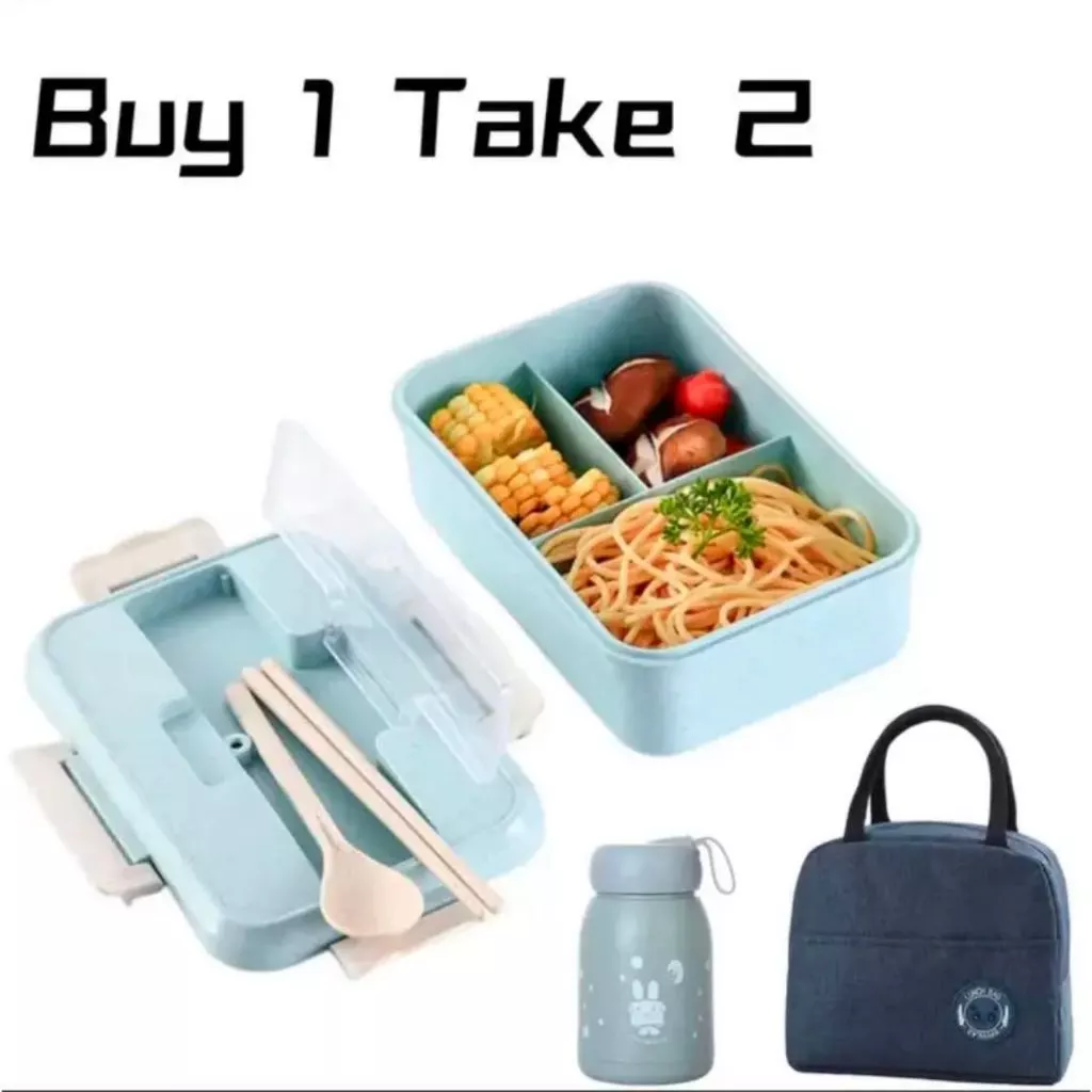 4% OFF 1000ml Reusable Wheat Straw Lunch Box With Spoon Chopsticks And Insulated Bag And Bottle