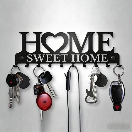 56% OFF Chic Black Metal Key Holder Wall-Mounted Storage Rack with Decorative Hooks Organizer for Entryway