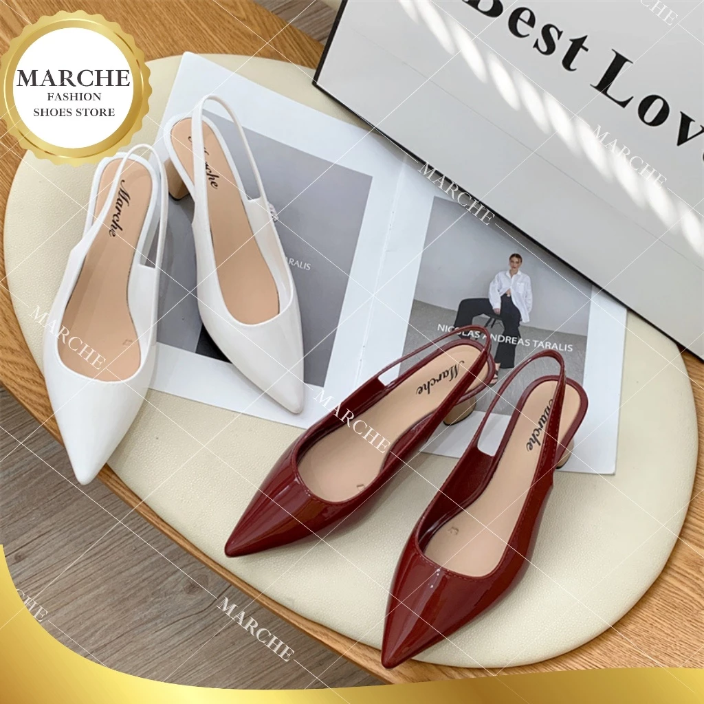 40% OFF Marche New Womens Pointed Casual Jelly Rubber Mid Heels Sandals Elegant Footwear For Women