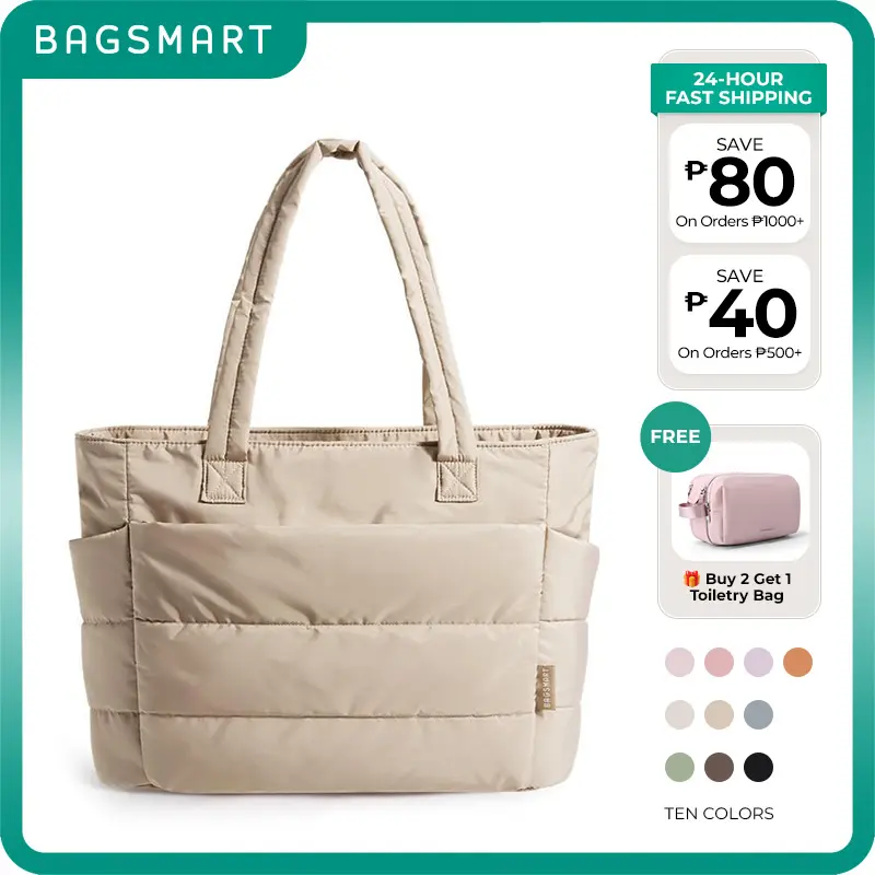 62% OFF【Limited Offer】 BAGSMART Puffy Tote Bag for Women Lightweight Tote Bag with Compartments Shoulder Bag High-end The Bubble Bags For Women Ready Stock【Fit 15.6" Laptop】