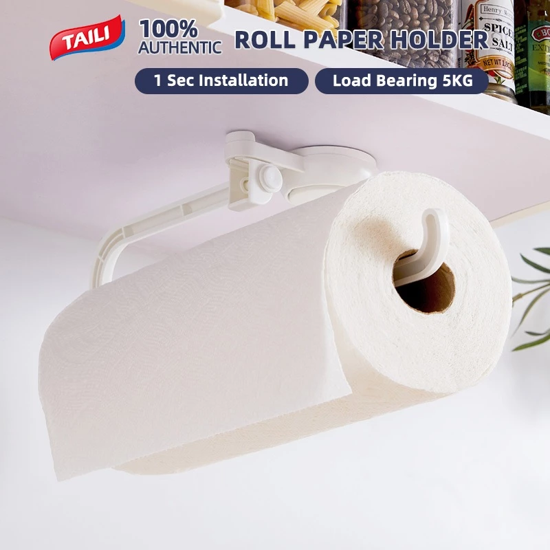 27% OFF TAILI No Drill Paper Roll Rack Kitchen Paper Towel Holder Wall-mounted Adjustable Tissue Hanger Rack Bathroom Toilet