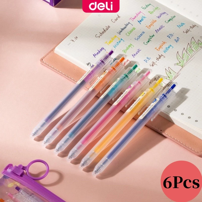 36% OFF Deli 6Pcs/Set Color Gel Pen 0.5mm Press Colored Gel Pen Color Marker Pen School Supplies EG118-6C