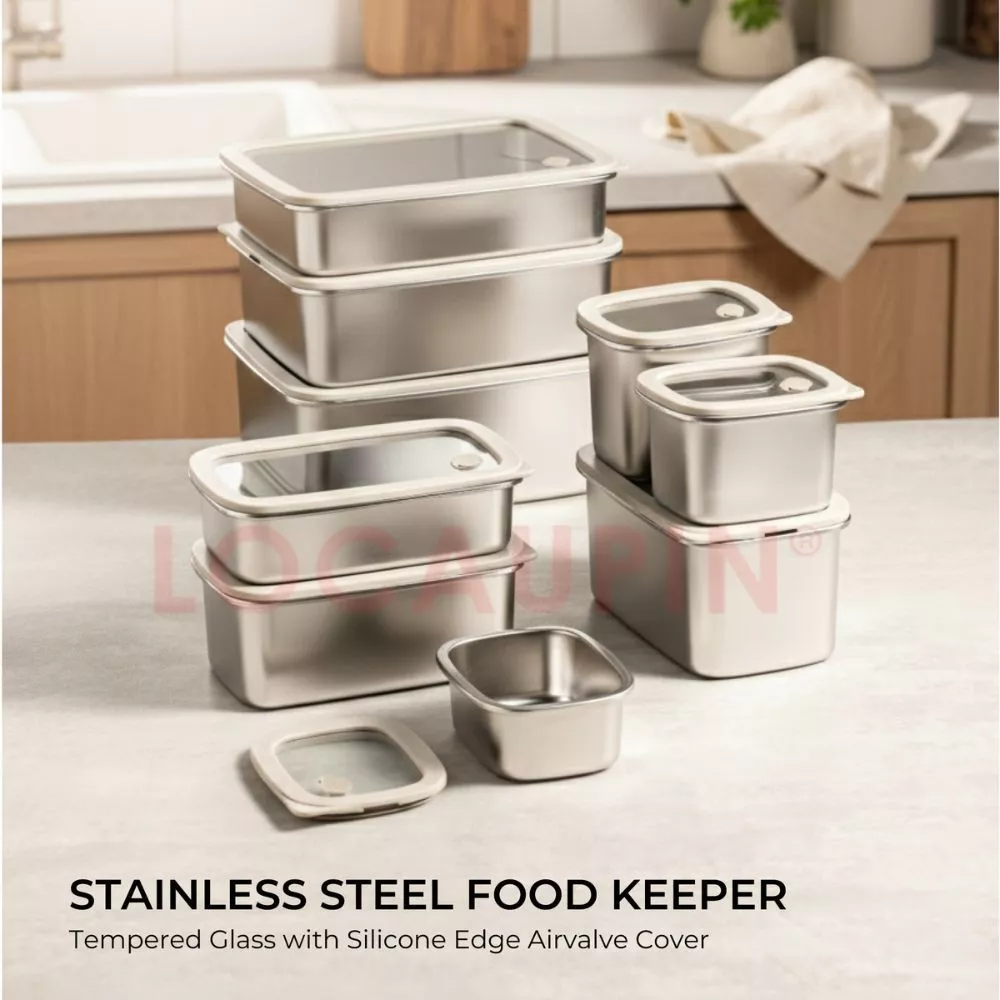 50% OFF LOCAUPIN 304 Stainless Steel Food Container Meal Tempered Glass Cover Leakproof Airtight Lunch Box