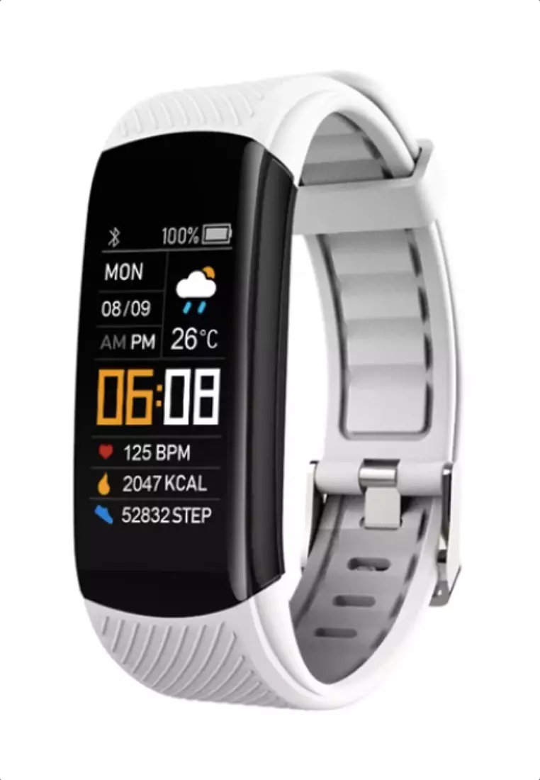 69% OFF Unisex IOS/Android IP Black Waterproof Fitness SmartWatch, Heart Rate Monitoring, Weather, Clock, with White Rubber Strap