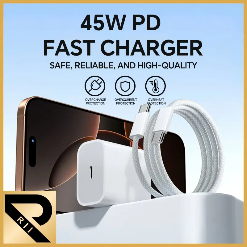 71% OFF RII 45W PD Fast Charger suitable for iPhone USB C Wall Charger Type C Power Adapter Lightning Cable Fast Charging
