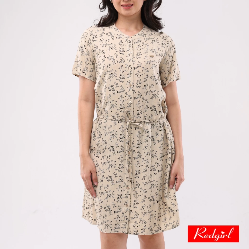 51% OFF Redgirl Printed Soft Linen Short Sleeves Chinese Collar Dress RSLT08-0326 [Dress for woman]