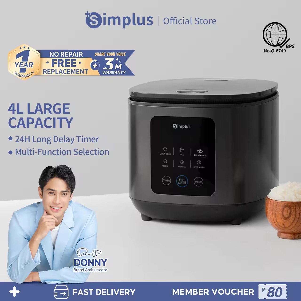 54% OFF Simplus Rice Cooker 4L Capacity Low Sugar Function Low Sugar Rice 6 Preset Programs 24h Timer Metal Material Non-stick Inner Pot PFOA & PFOS Free Thin Lid