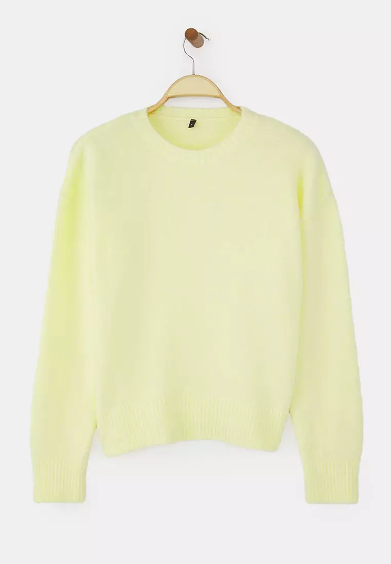 39% OFF Trendyol Wardrobe Essentials Yellow Wool Blend Fuzzy Premium Yarn Large Pattern Knit Sweater | Twoaw26Kz00125
