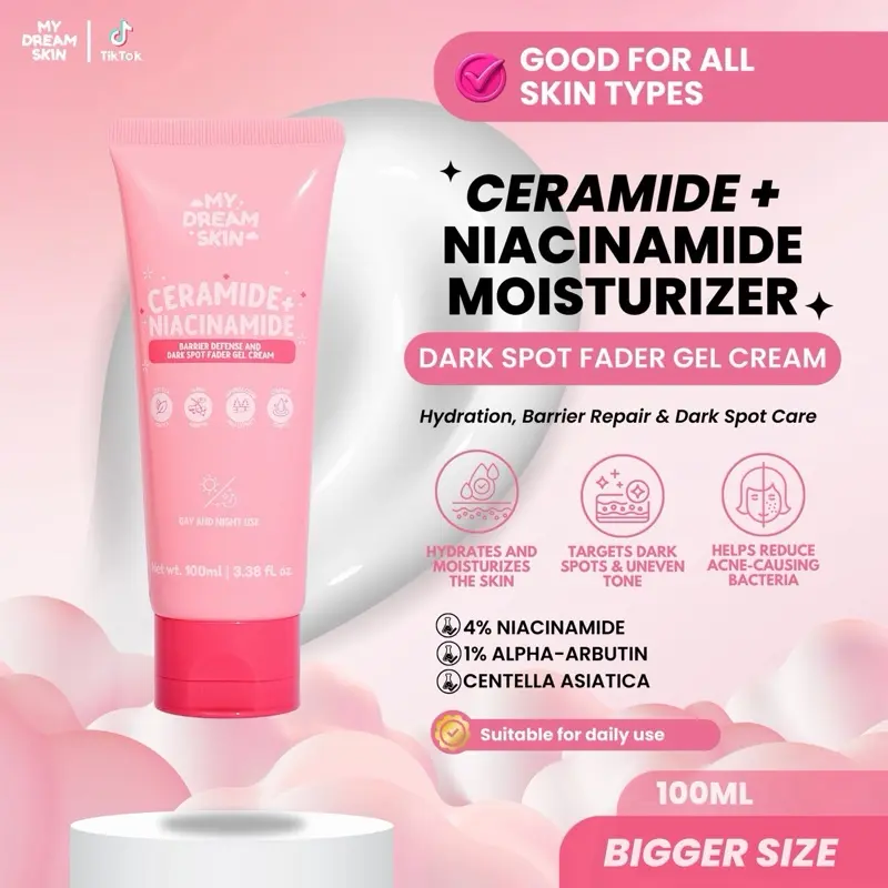 42% OFF CERAMIDE + NIACINAMIDE BARRIER DEFENSE AND DARK SPOT FADER GEL CREAM | MOISTURIZES | LIGHTENS | REPAIRS SKIN BARRIER happy skin  ceramide Skin Repair Moisture Skincare