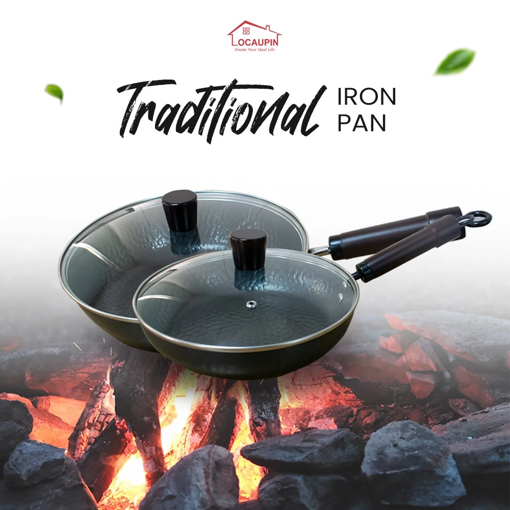 67% OFF LOCAUPIN Traditional Wok Easy Cooking Deep Frying Pan Textured Cookware Iron Pot with Handle and Lid