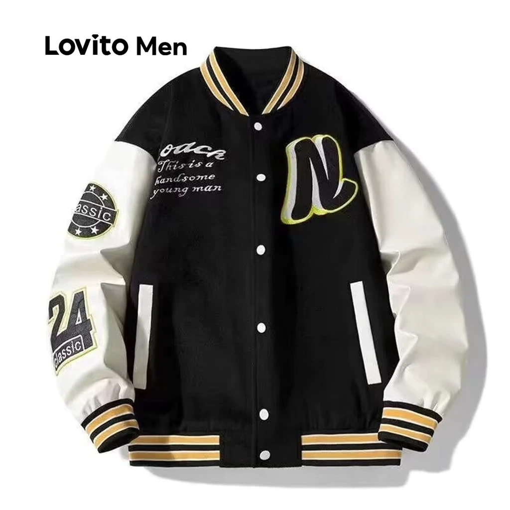 22% OFF Lovito Men Men Casual Jacket Fabric Stitching Autumn/winter Black Jacket LNE122070