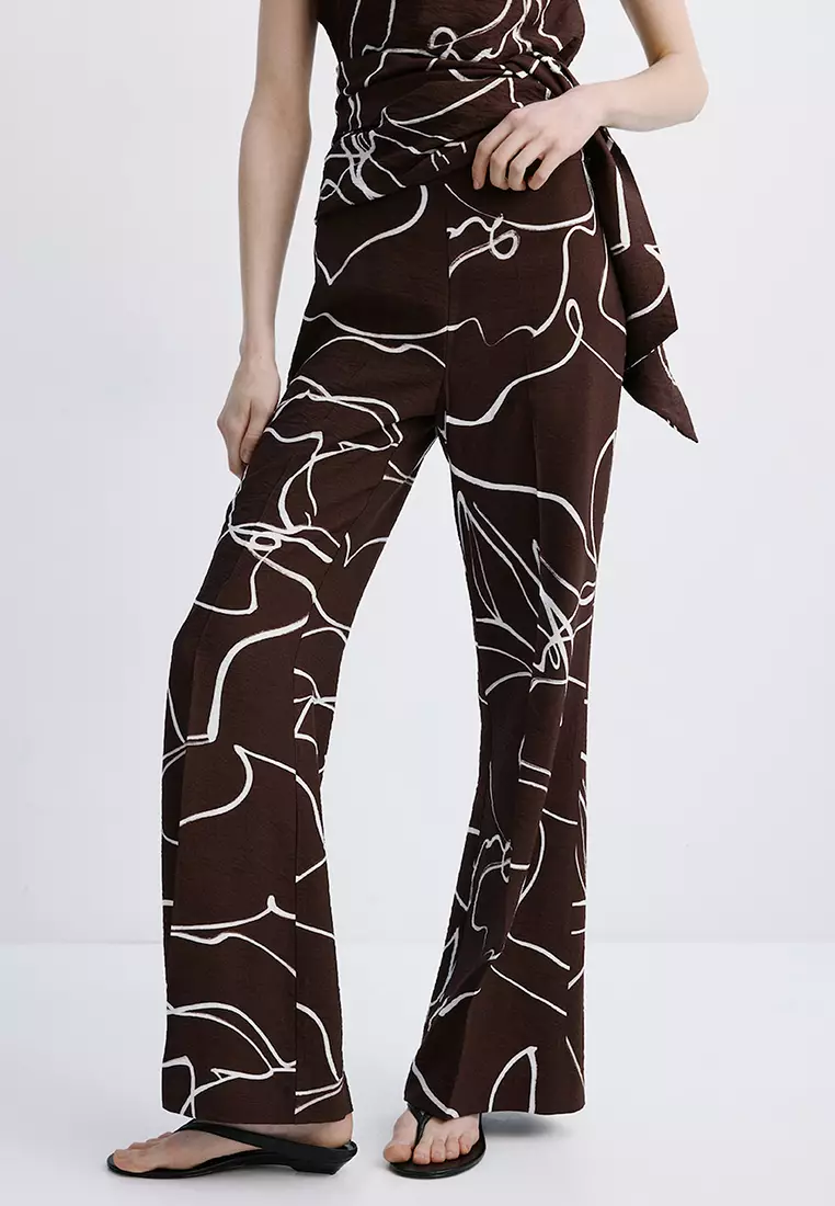 70% OFF Mango Wide Leg Printed Trousers