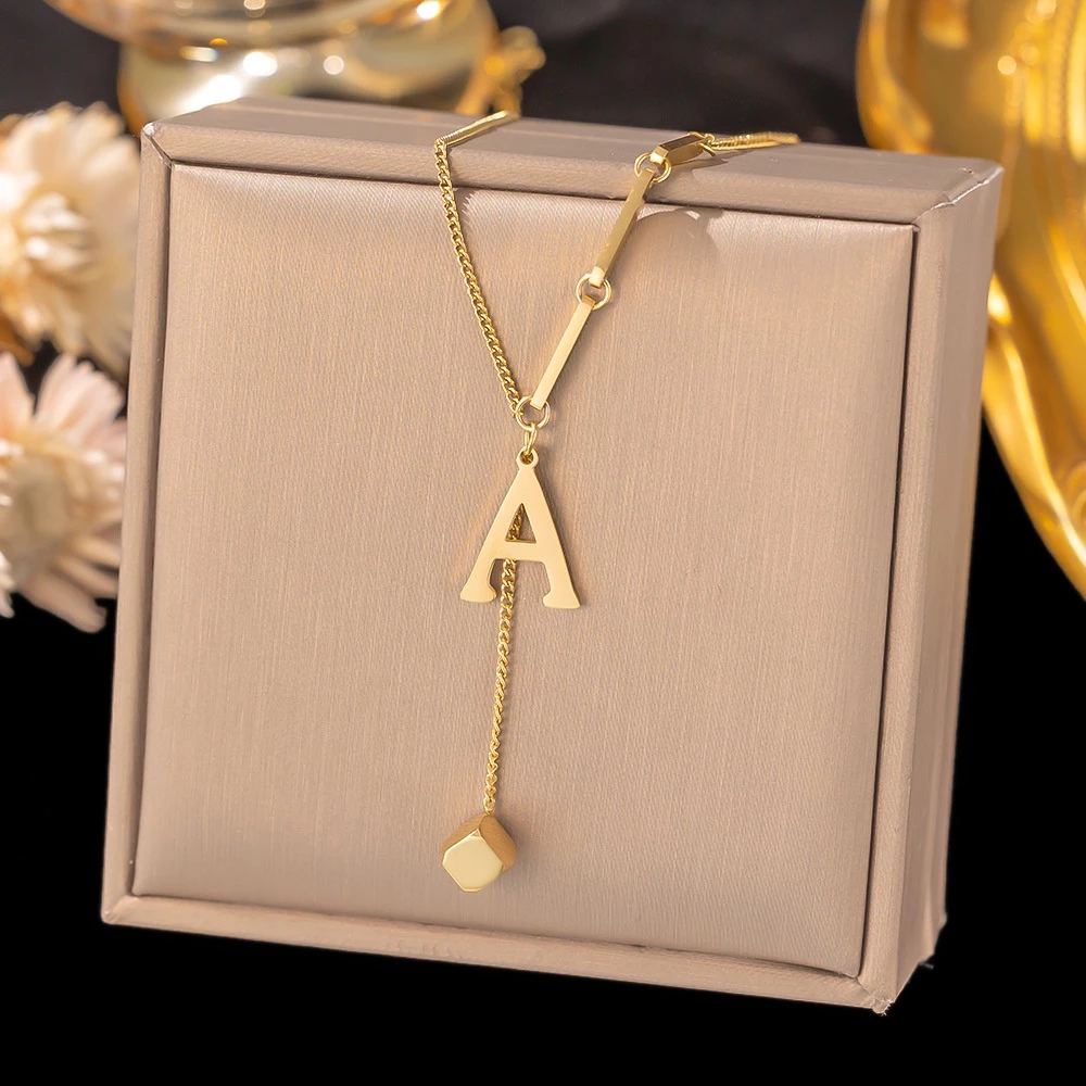 58% OFF Stainless Steel Initial Letter Necklace for Women 18K Gold Pendant