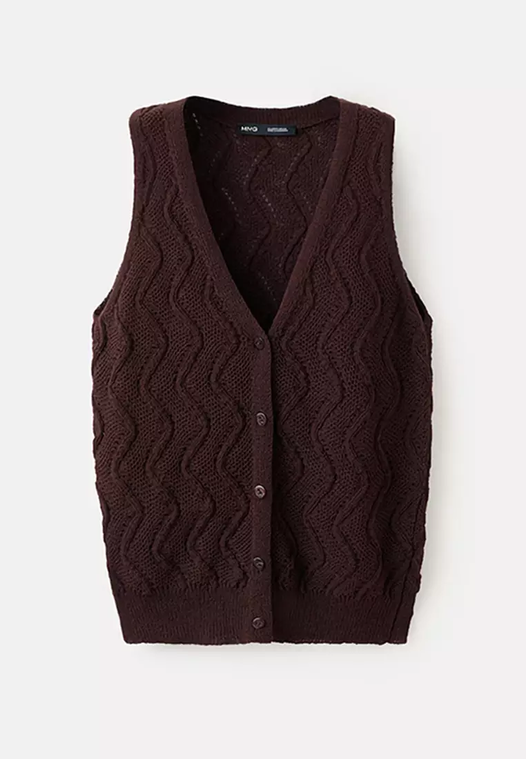 71% OFF Openwork Knit V-Neck Gilet