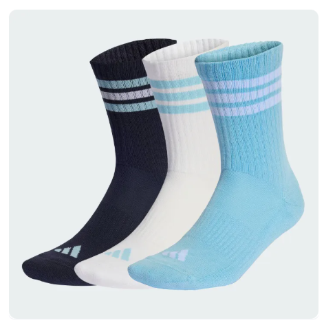40% OFF Lifestyle 3-Stripes Cushioned Crew Socks 3 Pair Pack Unisex Blue KE5504