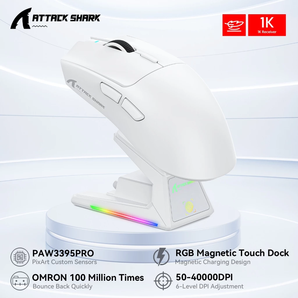 43% OFF Attack Shark X1 Wireless Mouse PAW3395Pro Buletooth Three Mode Rgb Charging Dock Lightweight Game