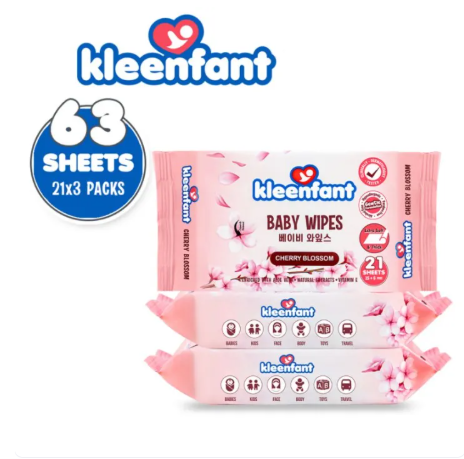 70% OFF Kleenfant Cherry Blossom Scent Baby Wipes 21 sheets Pack of 3 korean wet wipes for adult Alcohol Free Paraben Free Antibacterial Moisturizing Make up Remover wipes App 4.9 (1406)