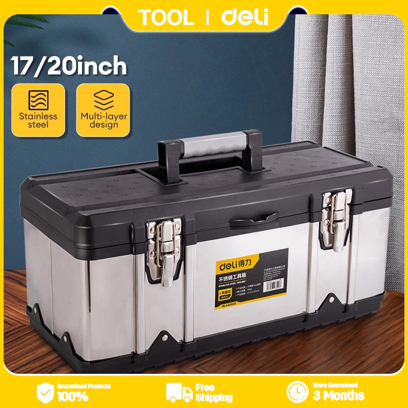 46% OFF Deli Tool Storage Box 13/17/20inch Multi-layer Stainless Portable Heavy Duty Tool Box Organizer