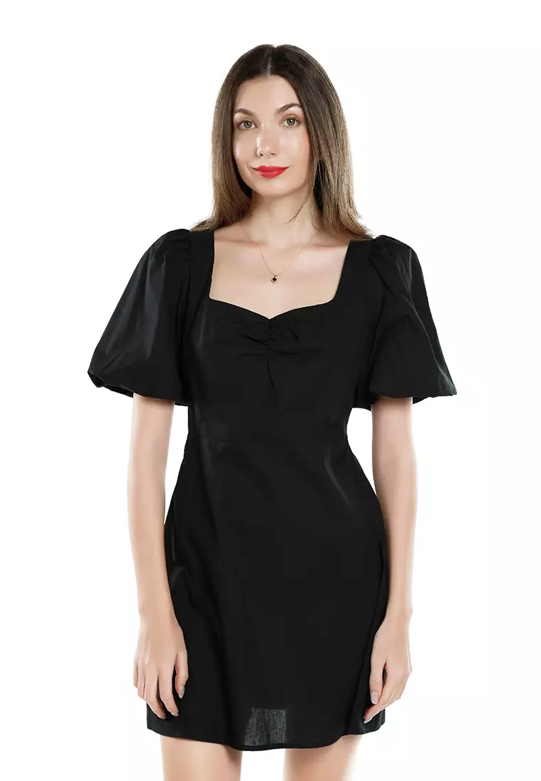 88% OFF London Rag Sweetheart Neck A-Line Dress In Black