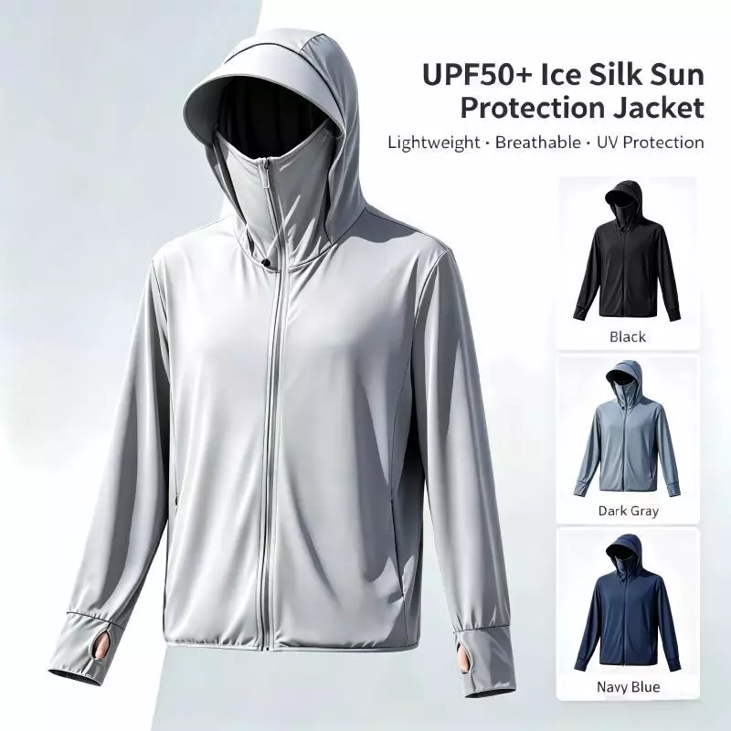 50% OFF Men Ice Silk Hooded Jacket UV Sun Protection Summer Coat