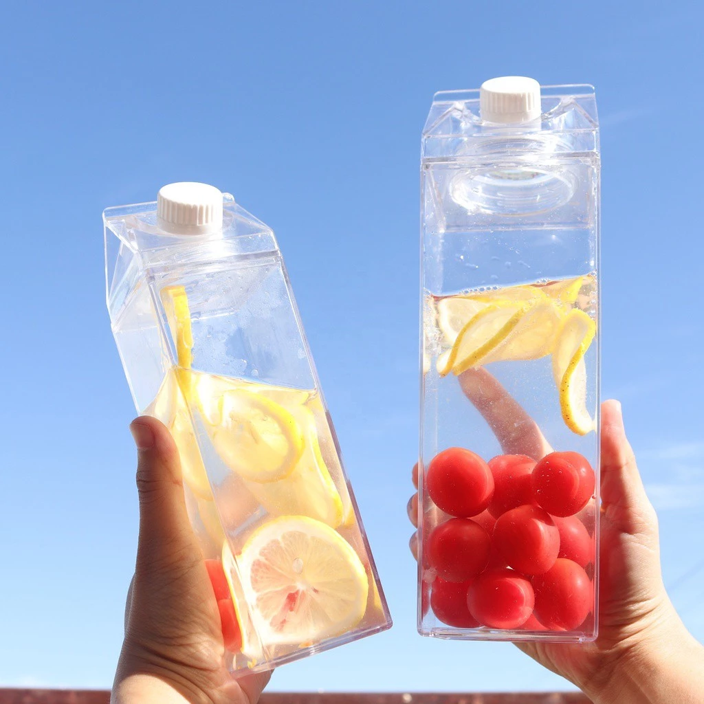 51% OFF Healthhouse 500/1000ml Transparent Acrylic Stylish Milk Carton Water Bottle Square Juice Bottle