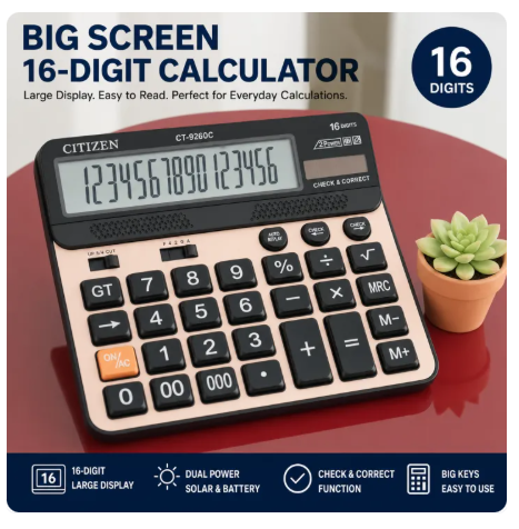 50% OFF Calculator 16 Digits Big Display Office Solar Calculator Multi-function Big Button for Business/Office/School LCD Screen