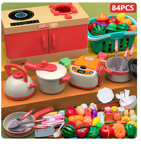 42% OFF YUNLEO 84PCS Children's Kitchen Cooking Toy Set Girls Simulation Kitchen Dinnerware Educational Toys