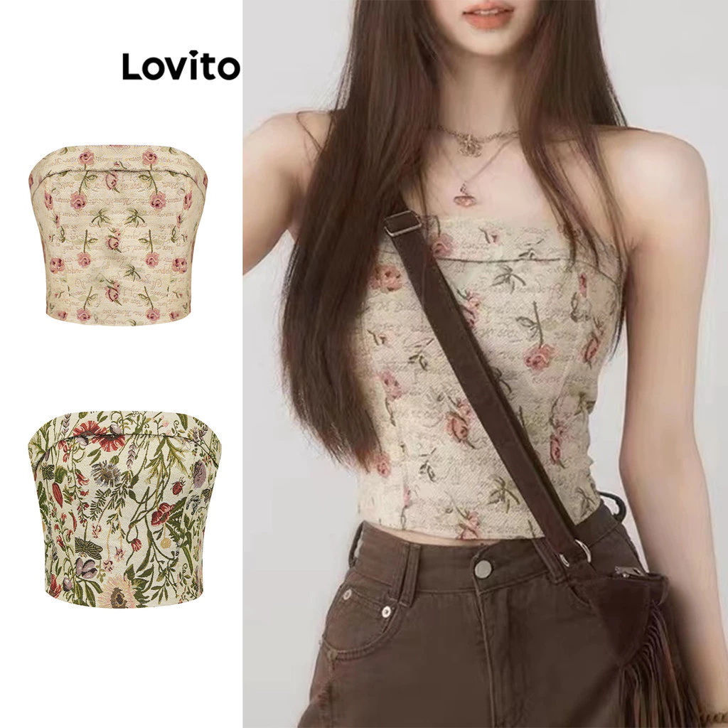 8% OFF Lovito Vacation Vintage Top Floral Zipper Women Tank Top & Cami L45AD031(Multi-color)